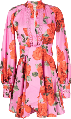 floral-print belted cotton dress