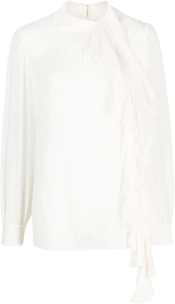 frilled-trim silk blouse 