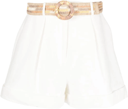 belted pleated cotton shorts