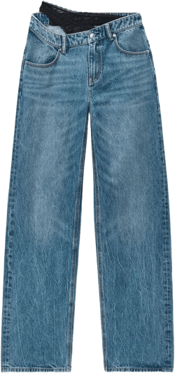 asymmetrical waistband lace jeans