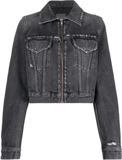 distressed-effect zipped denim jacket
