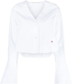 flute-sleeves cropped cotton shirt