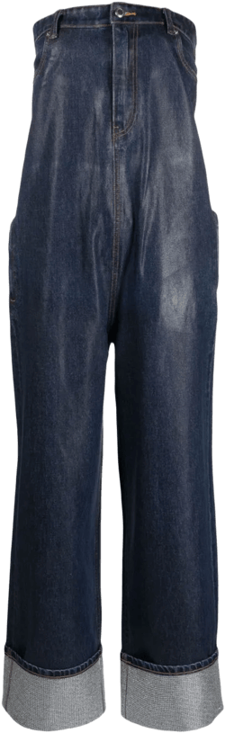 strapless denim jumpsuit