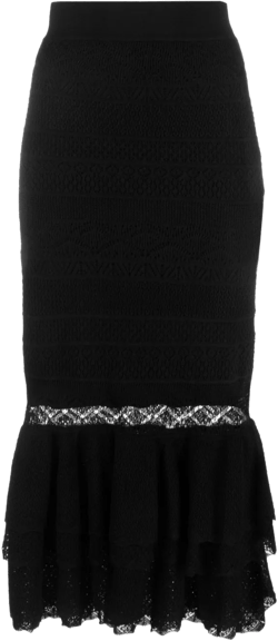 pointelle-knit ruffled midi skirt