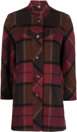 1970s mock neck plaid wool coat