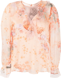 ruffled floral-print blouse