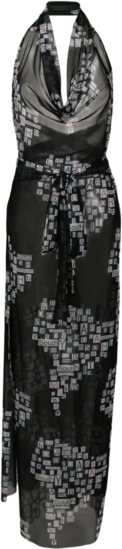 text-print sheer wrap dress