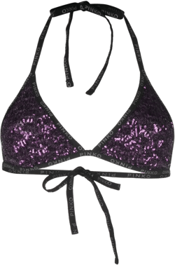 sequin-embellished logo bikini top