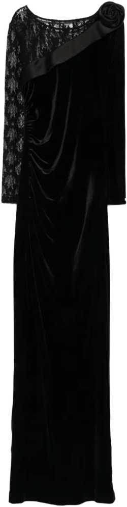 lace-insert velvet maxi dress