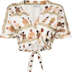 swimmer-print wrap-front cotton shirt
