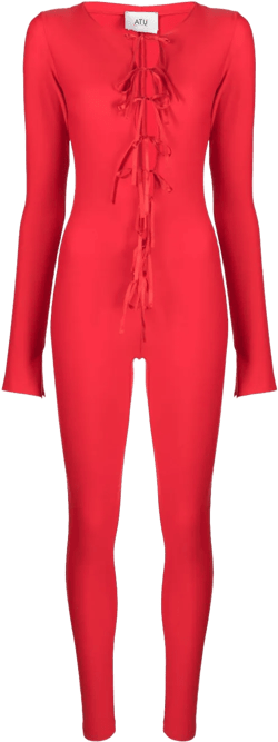 tie-fastening satin-finish catsuit