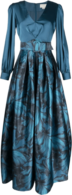 Zoe floral-print satin gown