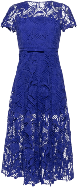 floral-lace belted midi dress