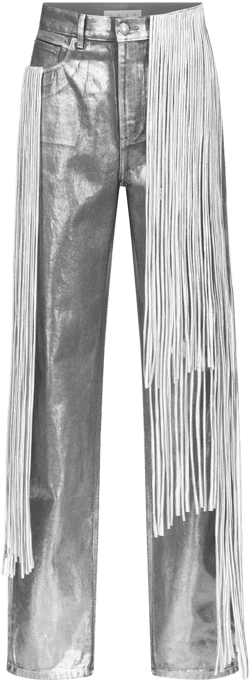 metallic fringed straight-leg jeans