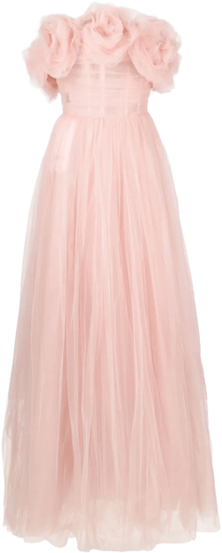 rose-appliqué tulle gown dress