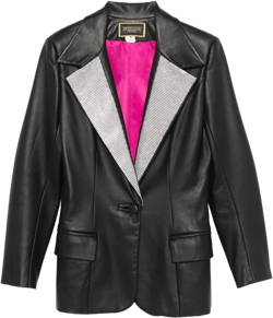 Crystal-lapels Faux-leather Blazer In Black