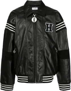 Patch-detail Leather Bomber Jacket In Black