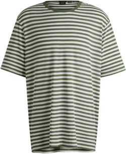 BOSS - Striped T-shirt in cotton and linen - Light Green
