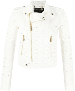 Sangallo Leather Biker Jacket In White