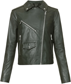 Womens Dark Green Agnes Zip-through Leather Biker Jacket 12