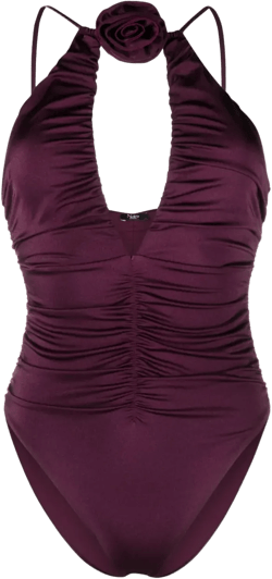floral-appliqué ruched swimsuit