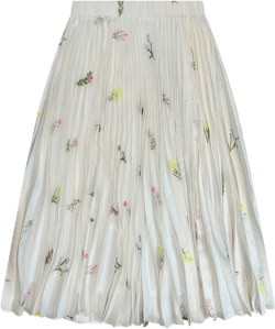 Women's Flower Satin Pleated Skirt- White
