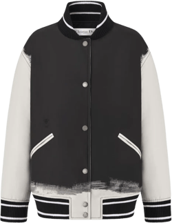 Bomber Jacket In Black And White Technical Taffeta Jacquard With New York Motif