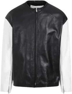Two-tone Leather Biker Jacket In Black