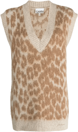 leopard-jacquard vest