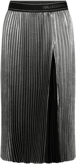 metallic pleated midi skirt