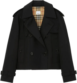 Cotton Gabardine Cropped Trench Coat In Black