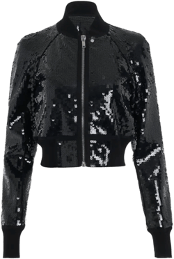 Sequin Embroidered Recycled Nylon Tulle Crop Bomber Jacket In Black