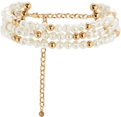 Cultured Freshwater Pearl Beaded Triple Layer Choker Necklace In Gold