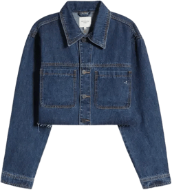 Classic Crop Denim Jacket In Dark Wash