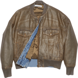 Dyed Denim Bomber Jacket In Blue,beige