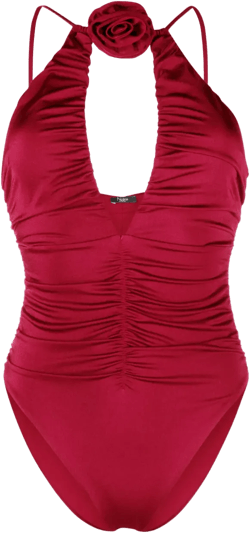 floral-appliqué ruched swimsuit