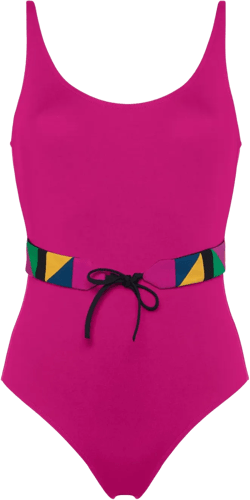 Damier belted-waist swimsuit