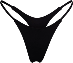Women's Wall Street Thong Bikini Bottom - Dark Seas Black