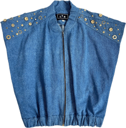 Women's Studded Sleeveless Bomber Jacket In Blue Denim