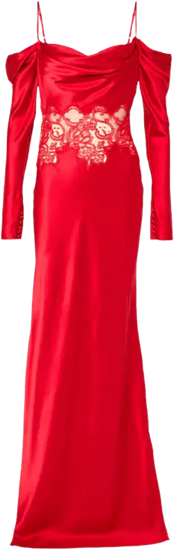 Rubia Lace-trimmed Silk Satin Gown In Red