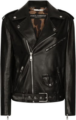 Zipped Leather Biker Jacket In Black