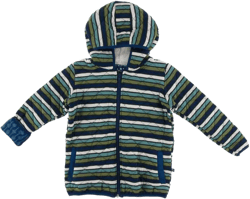 Print Bamboo Quilted Jacket with Sherpa-Lined Hood - Botany Grasshopper Stripe/Navy Leaf Lattice