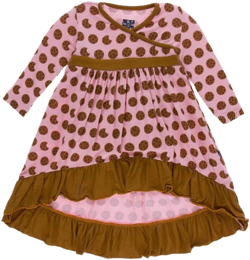 Print Long Sleeve HiLo Maxi Dress, Lotus Cookies
