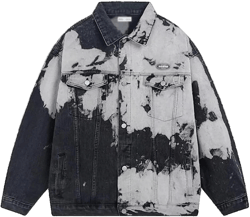 Xingfenly Tie Dyed Loose Denim Jacket Men Spring Autumn Street Patchwork Cowboy Jackets American Multi Pocket Large S1 Black