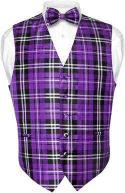 Men's Plaid Design Dress Vest & BOWTie Purple Black White BOW Tie Set at Amazon Men’s Clothing store: Business Suit Vests