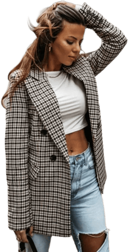 Amy Fashion - Ladies Notched Collar Plaid Blazer