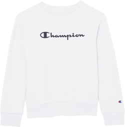 Champion Boys, Kids' Sweatshirt, Crewneck Sweater, French Terry, Script 5 White Script