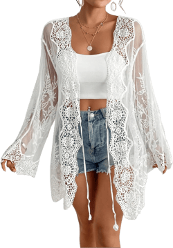 Bsubseach Womens Bathing Suit Cover Up Swimwear 2025 Back Cut Out Mesh Swimsuit Coverup Sheer Floral Beach Kimono Summer Cardigan(Cream White) at Amazon Women’s Clothing store