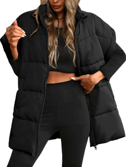 ELLEVEN Women's Oversized Puffer Vest - Quilted Stand Collar Sleeveless Vest with Pockets X-Large Black
