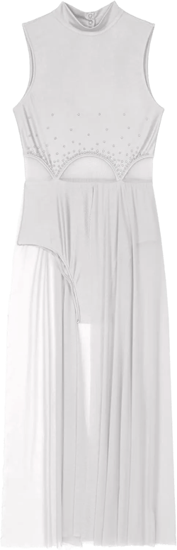 Elegant Flowy Long Maxi Lyrical Modern Dance Dress Mesh Tank Dress Contemporary Dance Costume Medium White